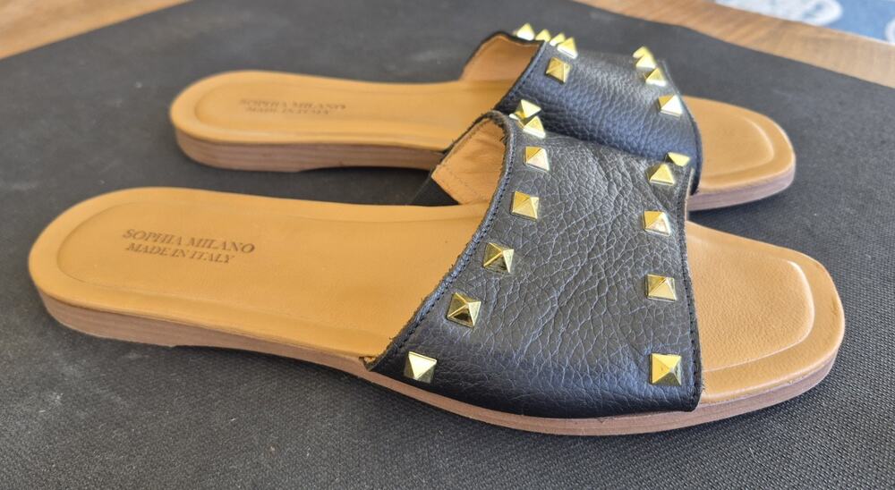 Sophia Milano Women's Black Studded Slide Sandals Size 10